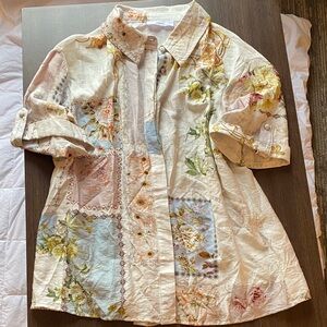 TALULAH Cream Floral Patchwork Button-Up Blouse